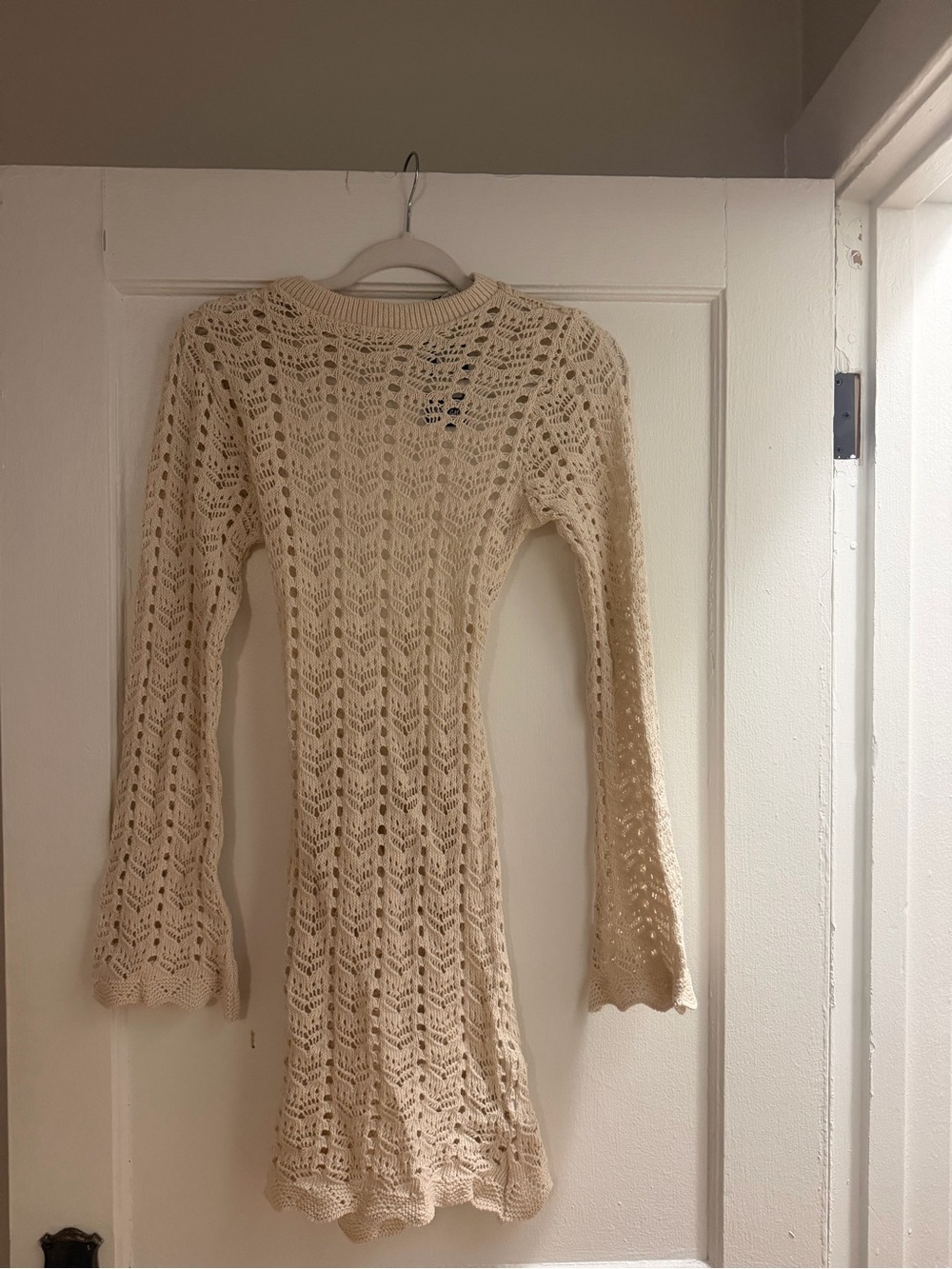 Nasty Gal Cream Crochet Long Sleeve Knit Dress